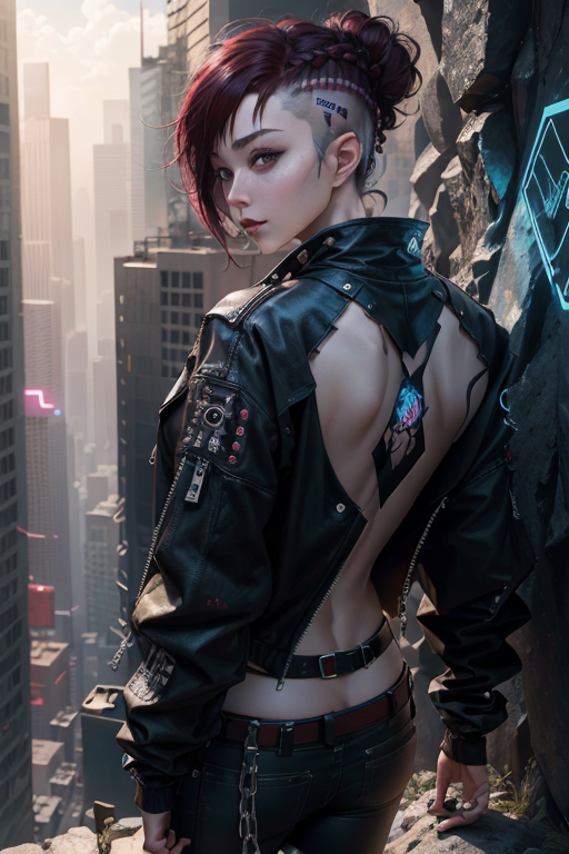 00315-4578846572-1woman, punk hairstyle, cyberpunk clothes, standing at the edge of the cliff, looking back,.png